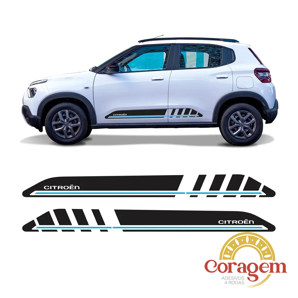 Kit Adesivo Citroen C3 Decorativo Porta Preto E Azul 