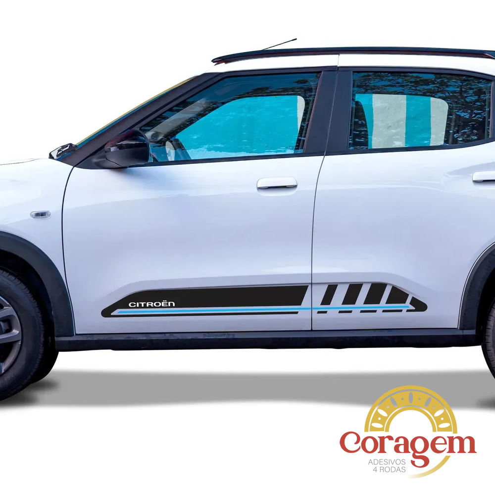 Kit Adesivo Citroen C3 Decorativo Porta Preto E Azul 