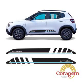 Kit Adesivo Citroen C3 Decorativo Porta Preto E Azul 